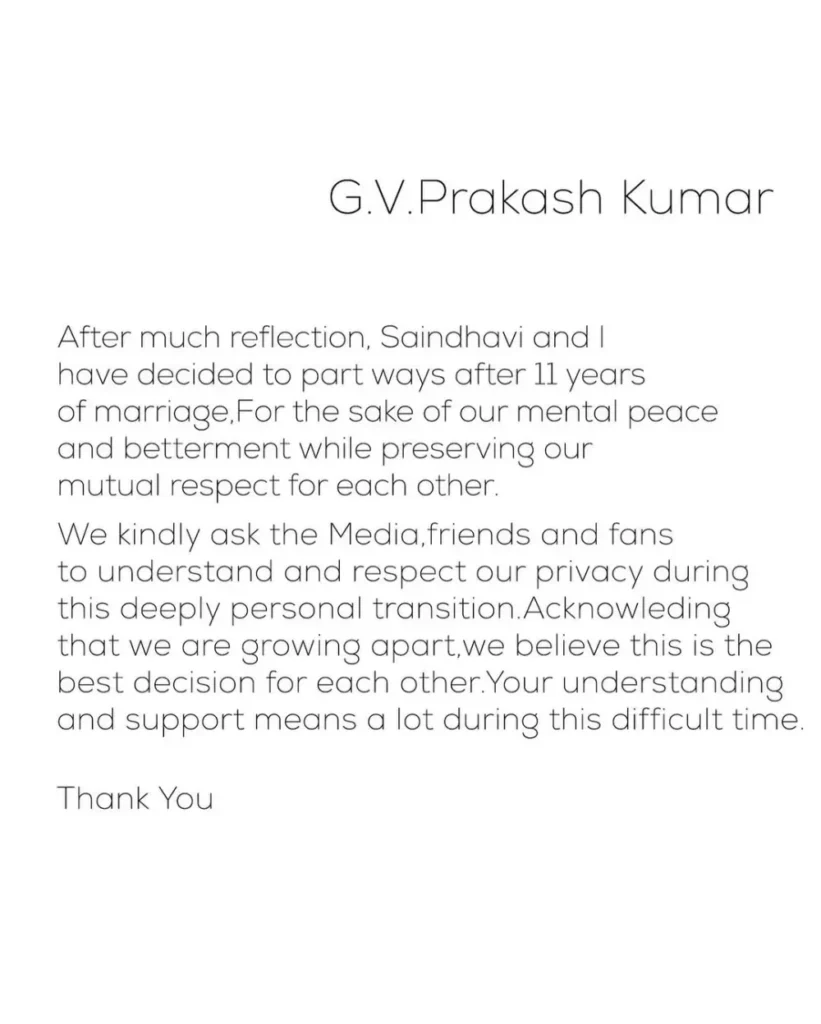 gv prakash kumar latter